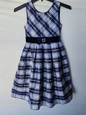 Jona Michelle Navy and White Plaid Sleeveless Holiday Dress